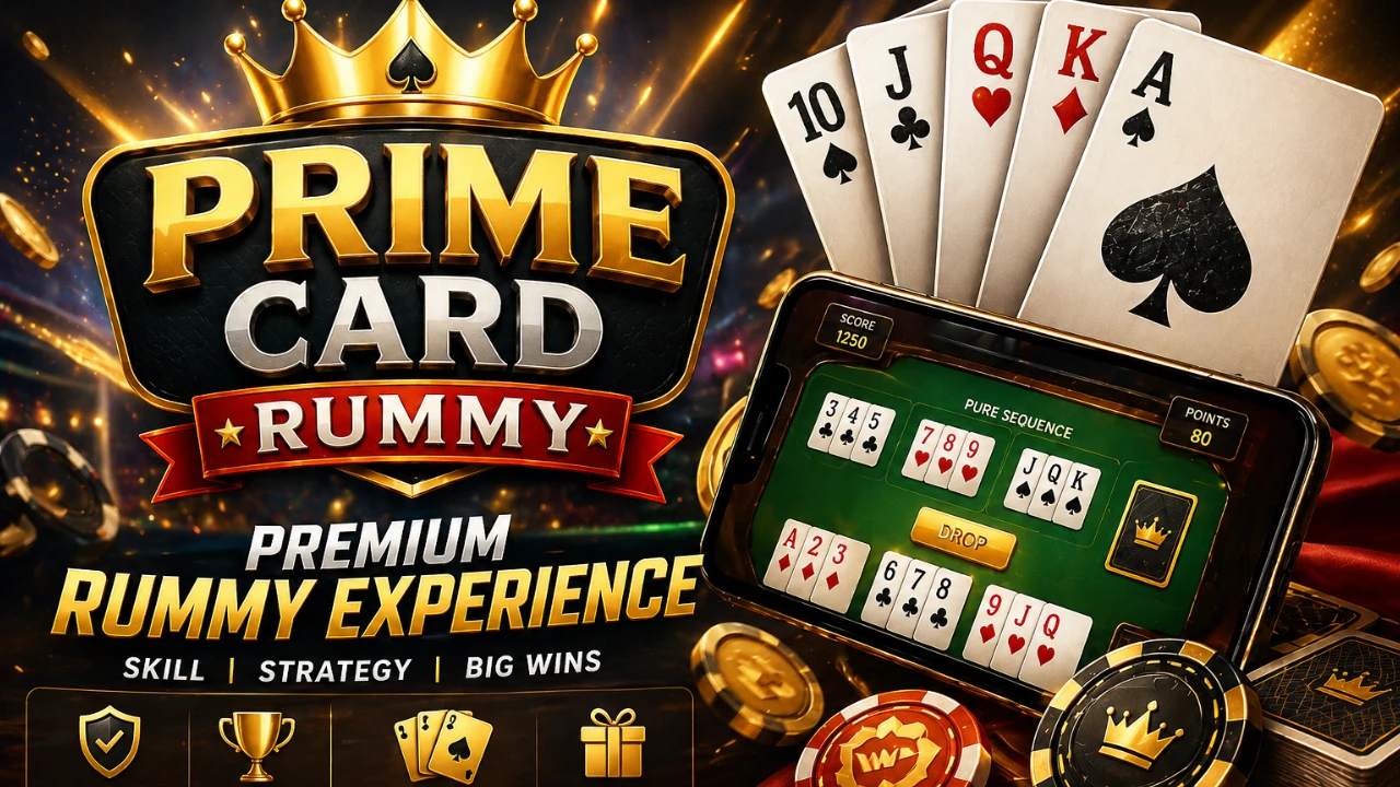 Prime Card Rummy gold-trim directory carousel highlighting ranked rummy applications